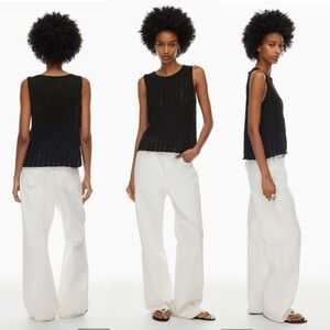 NWT Aritzia Wilfred Philippa Top Size Small Black Pointelle-knit top
